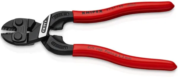 Knipex KNIPEX CoBolt® S Kompakti pulttileikkuri, jossa on lovi mustassa fosfatissa terässä, muovipinnoitettu, 160 mm