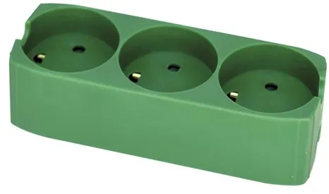 Gripo-virtapistoke, jossa on 3 pistorasiaa ja maadoitus, vihreä