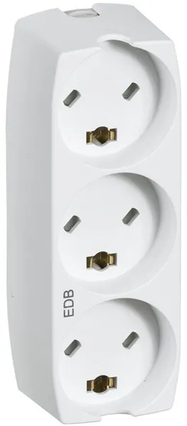 LK-virtapistorasia, jossa on 3 suorakulmaista pistoketta, EDB 2-napainen maadoituksella, valkoinen