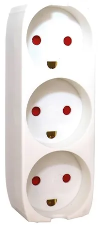 Gripo-virtapistoke, jossa on 3 pistorasiaa ja maadoitus, valkoinen